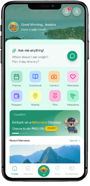 TravelHere mobile app phone mockup